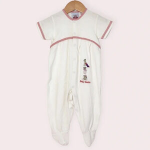Vintage Baby Guess footie romper white w/ embroidered bears size 6‎ months